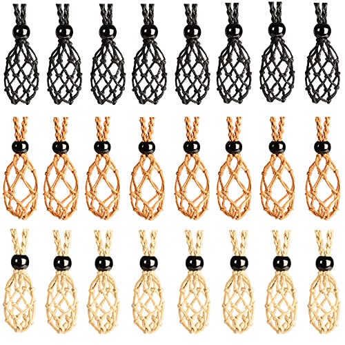 Lersusi 24Pcs Adjustable Crystal Necklace Crystal Stone Necklace Pendant Necklace Cord Hand Woven Necklace Ropes For Jewelry Making(Black+Brown+Khaki) #TOP4