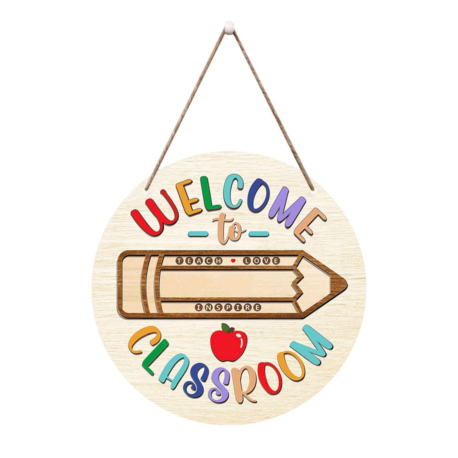 Geavonyg Welcome To Campus Personality Teacher Door Signs Classroom Teachers Name Sign Wooden Welcome Hanging Sign For Classrooms Front Door Decors Classroom Teacher Name Hanger Signs