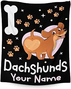 Custom Dachshund Throw Blanket for Adults - 60x80 Inches Twin Size - Soft Fluffy Cozy Blankets Gift - Black Funny Blanket Throws for Bed, Sofa, Winter
