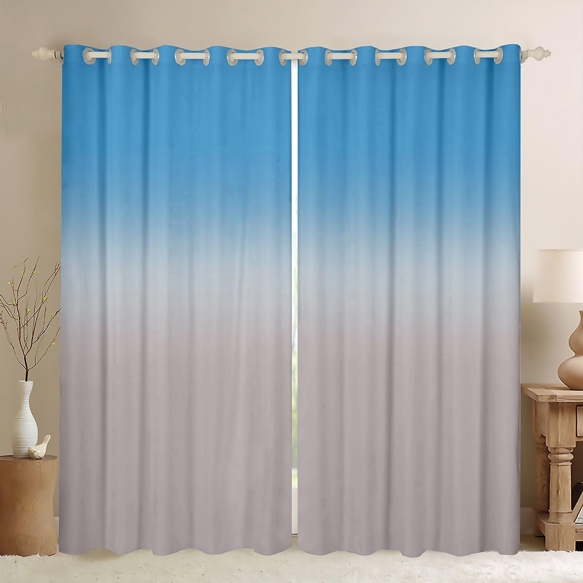 Homemissing Blue Darkening Drapes Kids Ombre Grey Curtains for Bedroom Living Room Gradient Style 30%-50% Blackout Curtains for Women Men Lightweight Abstract Window Treatments W52*L90 — image 1