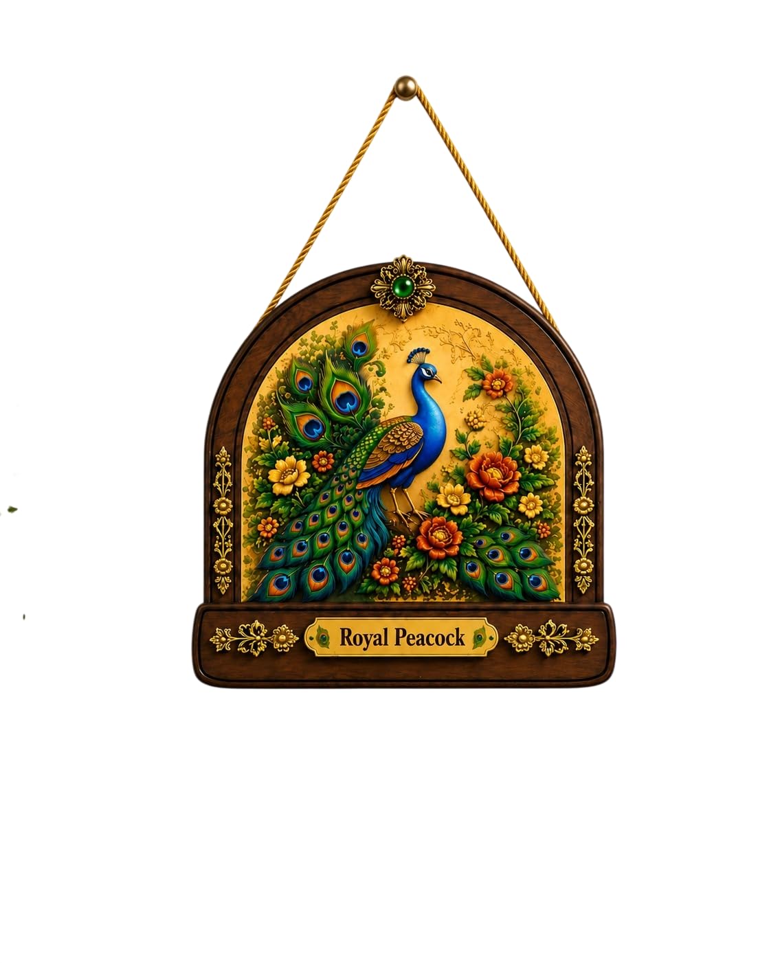 Royal Peacock Wall Hanging Decor for Home Multicolor Peacock and Floral Wooden Wall Art with Elegant Brown Frame |Bird Design Decorative Hanging for Living Room, Bedroom, Entrance, Office-image-29