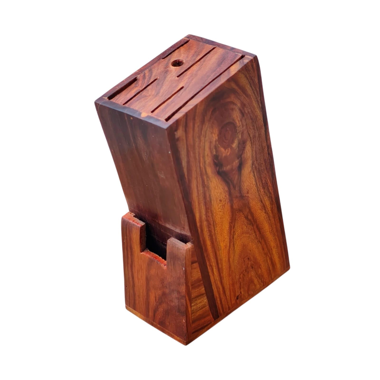 Sheesham Wood Knife Stand | Handcrafted Wooden Knife Holder for Kitchen | Universal Slot-Free Knife Block | Countertop Cutlery Organizer for Kitchen-image-43
