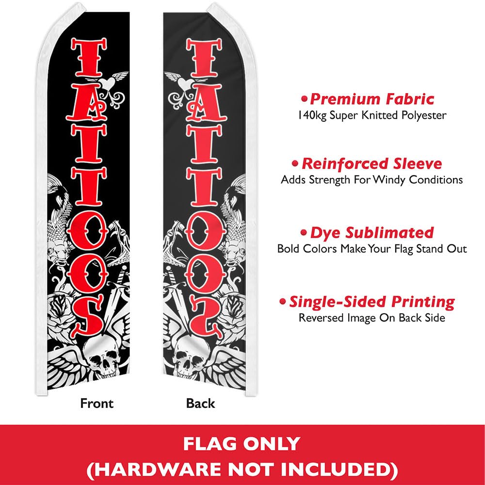 Tattoos Swooper Feather Advertising Flag - Perfect for Tattoo Shops, Piercing Shops, Festivals