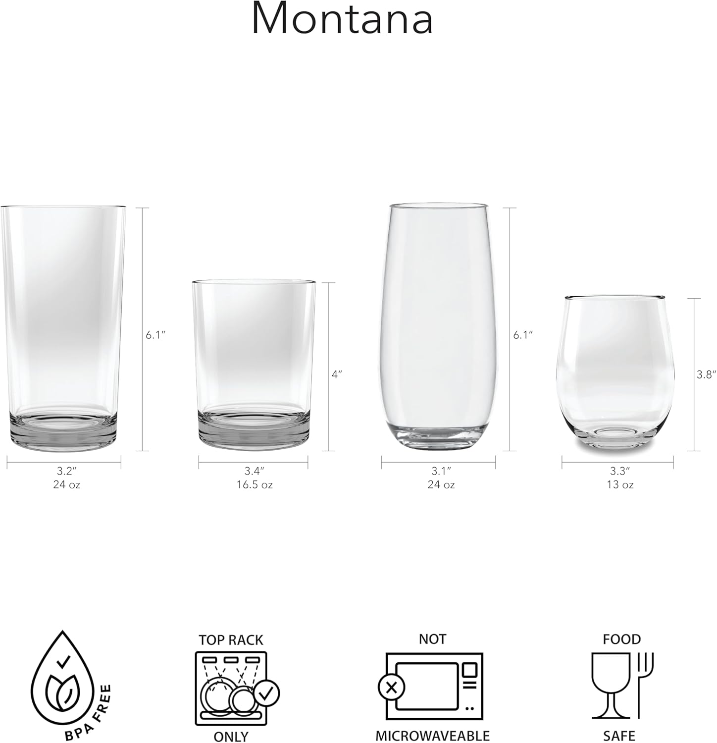 TarHong Montana Double Old Fashion/Cocktail Glass, 13 oz.,Premium Acrylic Drinkware, Set of 6