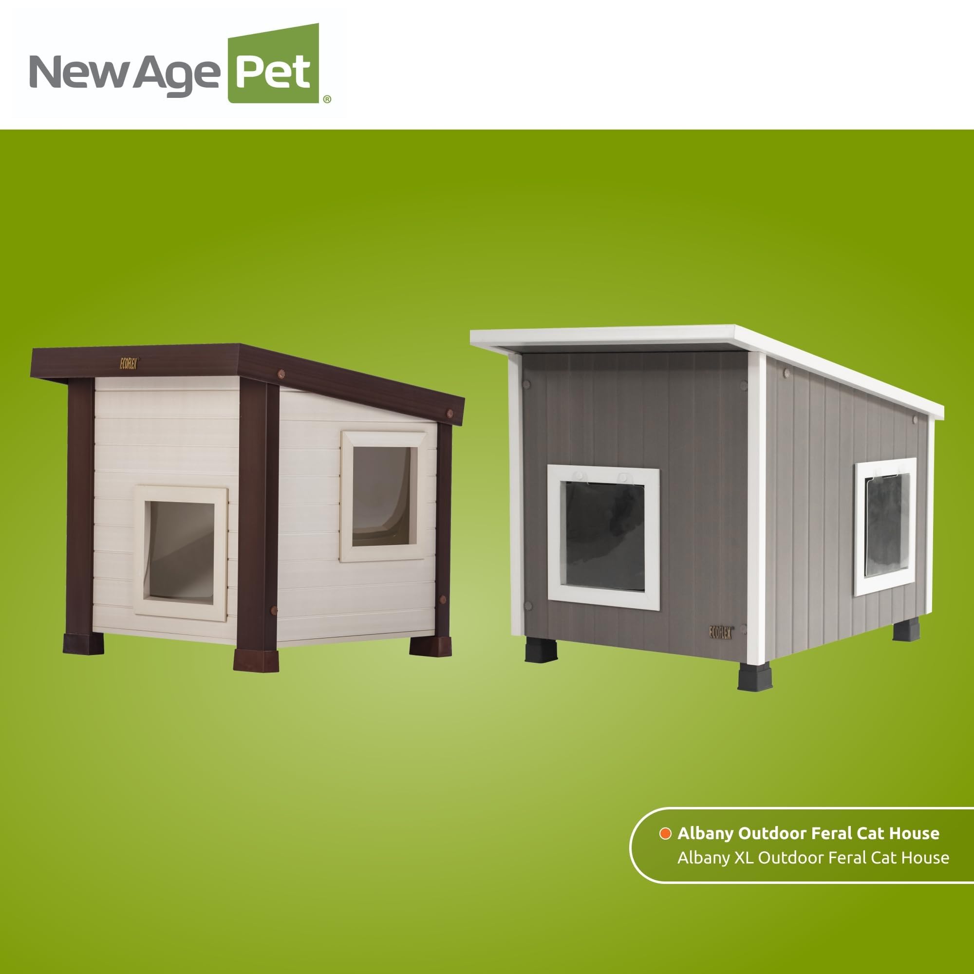New Age Pet® ECOFLEX® Albany, Casetta per Esterni per Diversi Gatti Selvatici, Facile e Veloce da Montare, con 2 sportelli in Vinile, Resistente all'umidità e agli odori