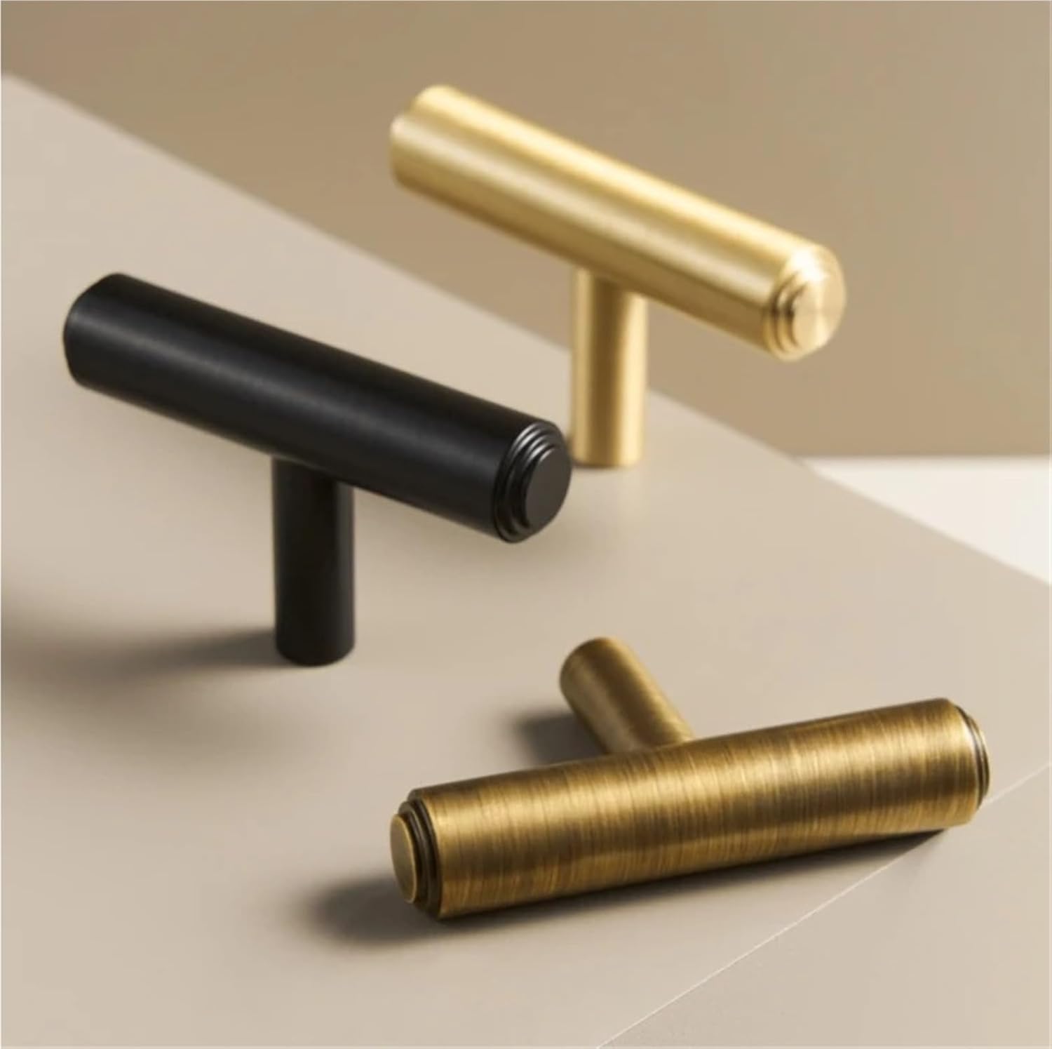 Solid Brass Plain Cabinet Black Brass T-bar Wardrobe Cabinet Drawer Door Handle Pull 1Pcs(CH055-BLK-N30)
