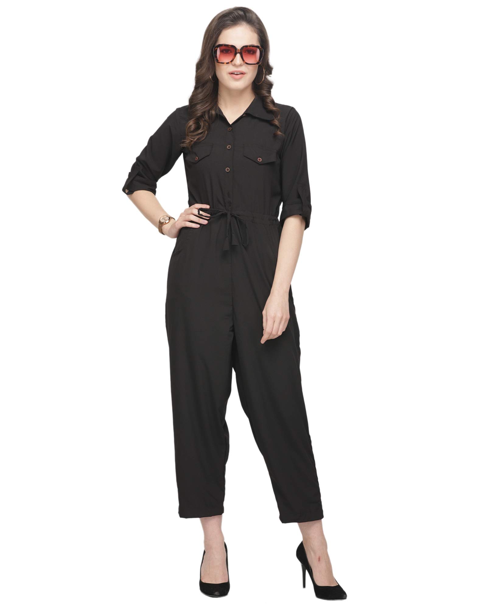 sayesha Black Plain American Crepe Jumpsuit-picture-4