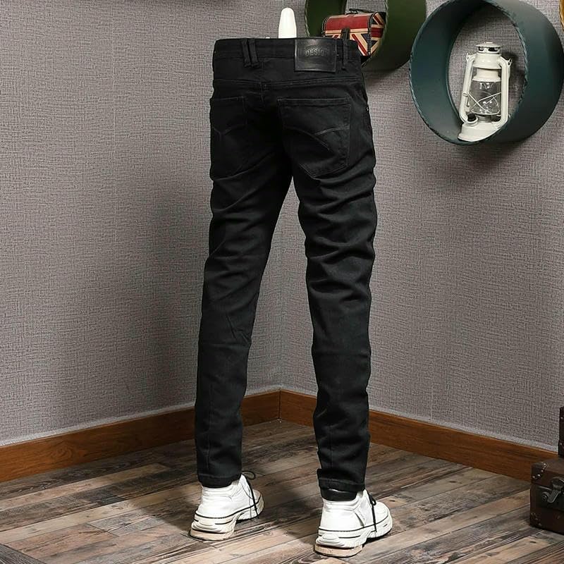 Mens Jeans Black Khaki Brown Stretch Slim Fit Vintage Trousers Men Korean Casual Denim Pants4