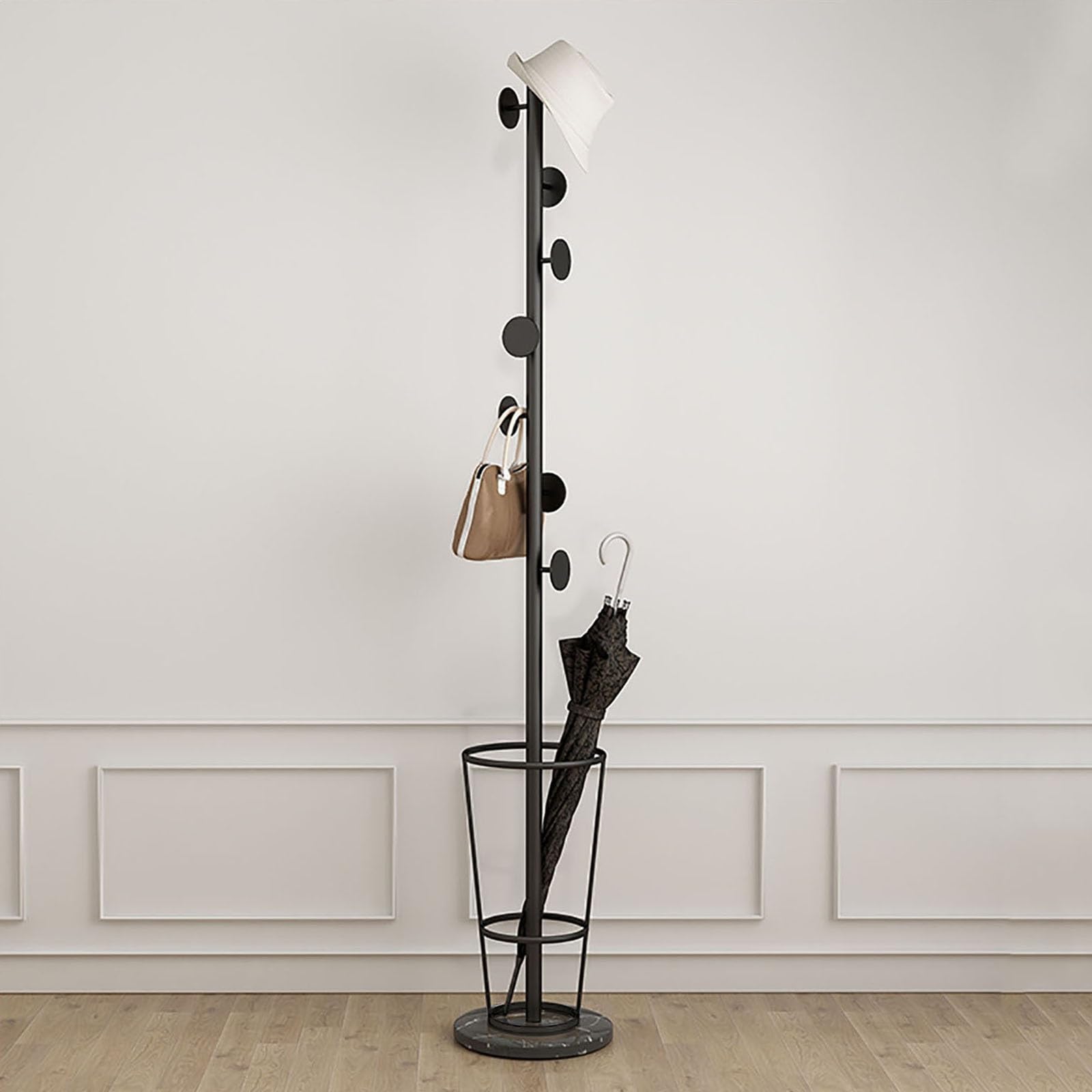 HYLYGFH Stylish Metal Umbrella Stand & Coat Rack with Marble Base - Functional Entryway nizer with Multiple Hooks for Umbrellas & Coats, Perfect for Home & Office Use