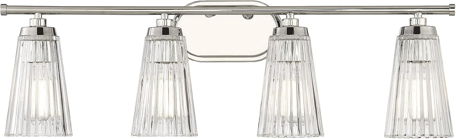 Savoy House 8-1745-4-BK Chantilly Vintage Traditional Clear Ribbed Glass Bathroom Vanity Wall Light, 4-Light 240 Total Watts, 10" H x 31" W, Matte Black
