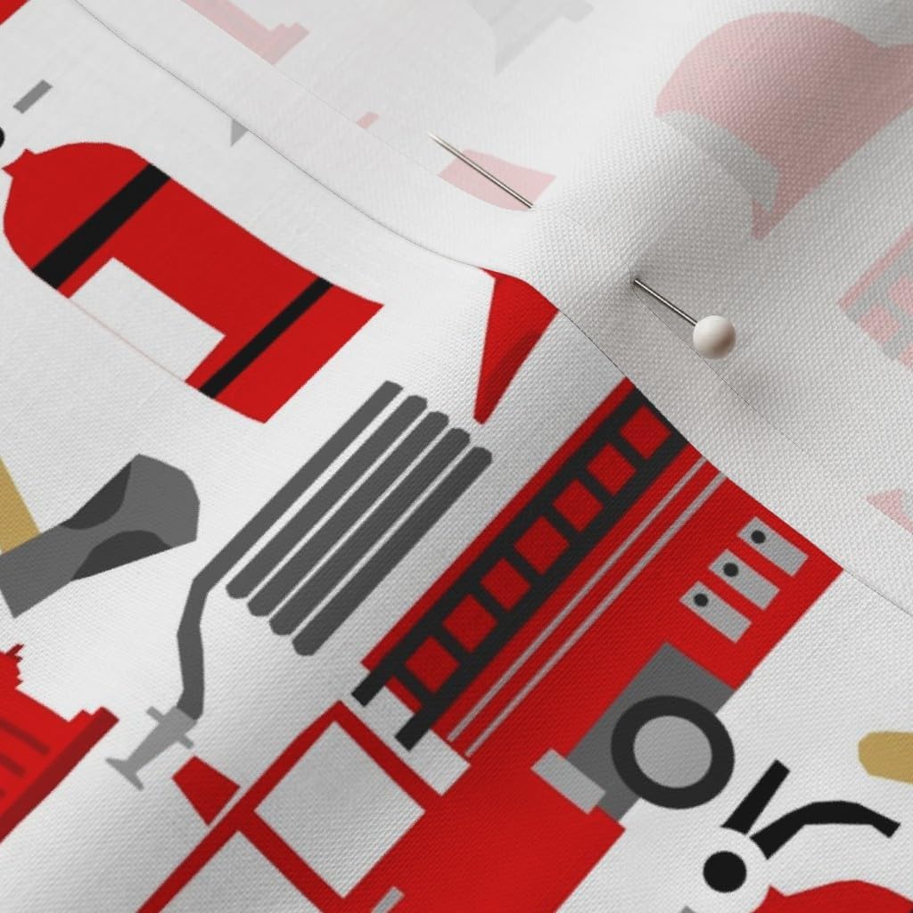 Spoonflower Fabric - Fireman Firetruck Kids Boys Nursery White Printed on Petal Signature Cotton Fabric by The Yard - Sewing Quilting Apparel Crafts Decor