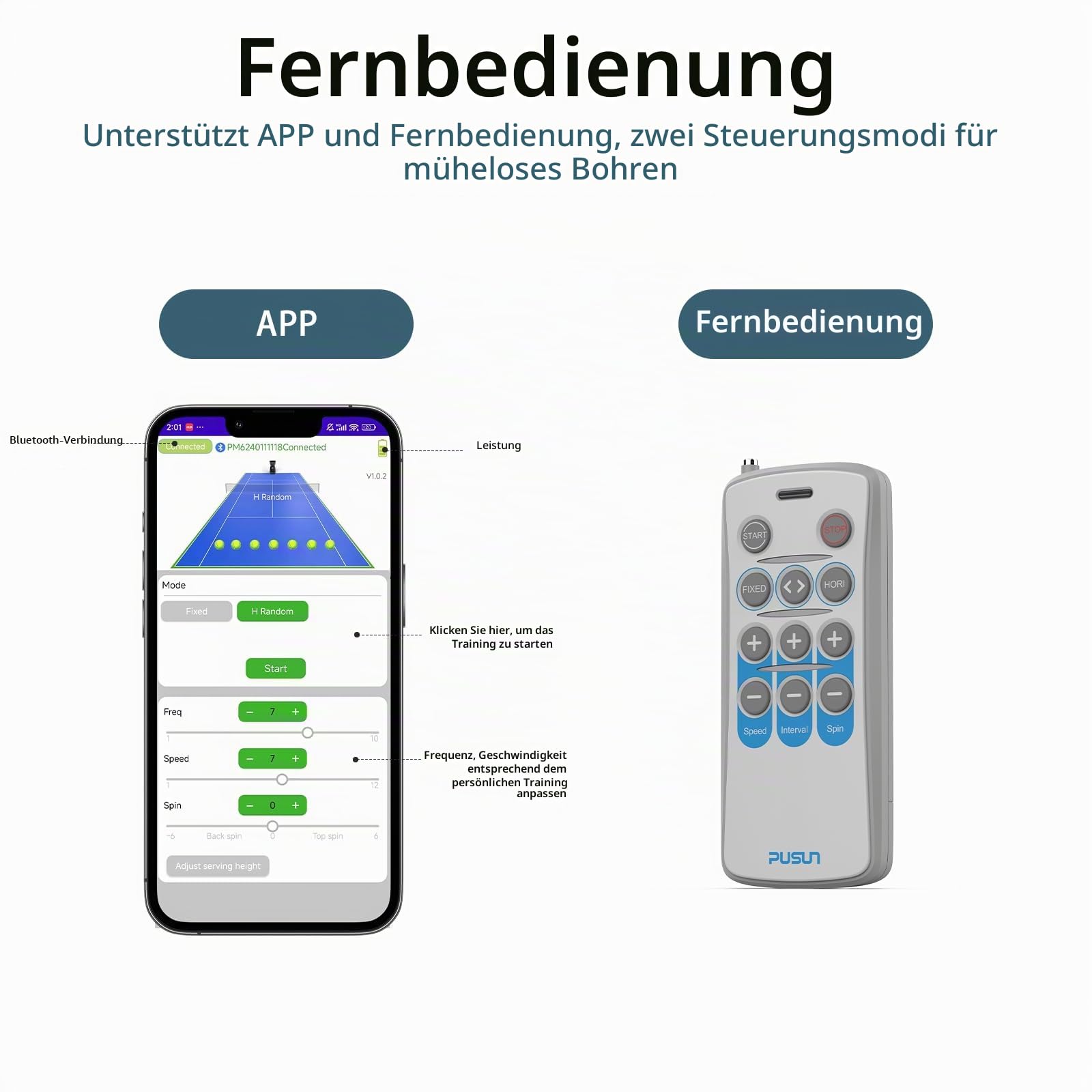 PT-Mini Pro Tennisballmaschine - Automatischer Aufschlag mit einstellbarer Geschwindigkeit und Winkel - Langlebige Bauweise - Hohe Kapazität - Ferngesteuert - Premium Trainingsgerät für Spieler aller