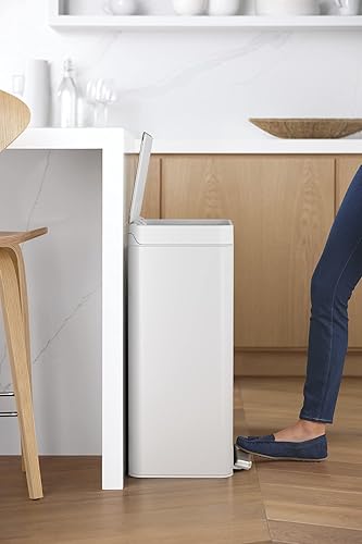Miniatura 3 de KOHLER Cubo de basura de acero inoxidable de 13 galones, acero inoxidable blanco, pedal manos libres, tapa de cierre silencioso, resistente a