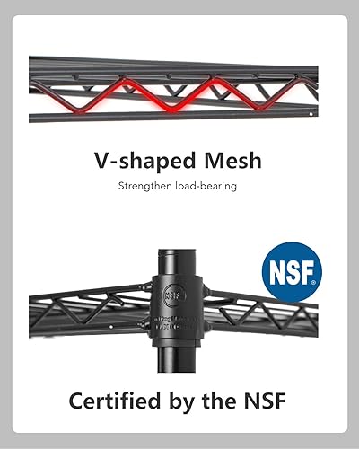 Miniatura 7 de FDW - Estantería metálica  6 estantes de alambre de acero resistente ajustables, con ruedas, 48 pulgadas (L) x 18 pulgadas (An) x 76 pulgadas (A)