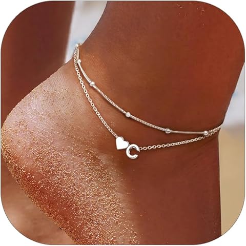 ChicSilver Sterling Silver Anklets for Women Hypoallergenic Womens Ankle Bracelets for Women Layered Heart Anklet With Initials Womens Anklets Jewelry for Mom Wife