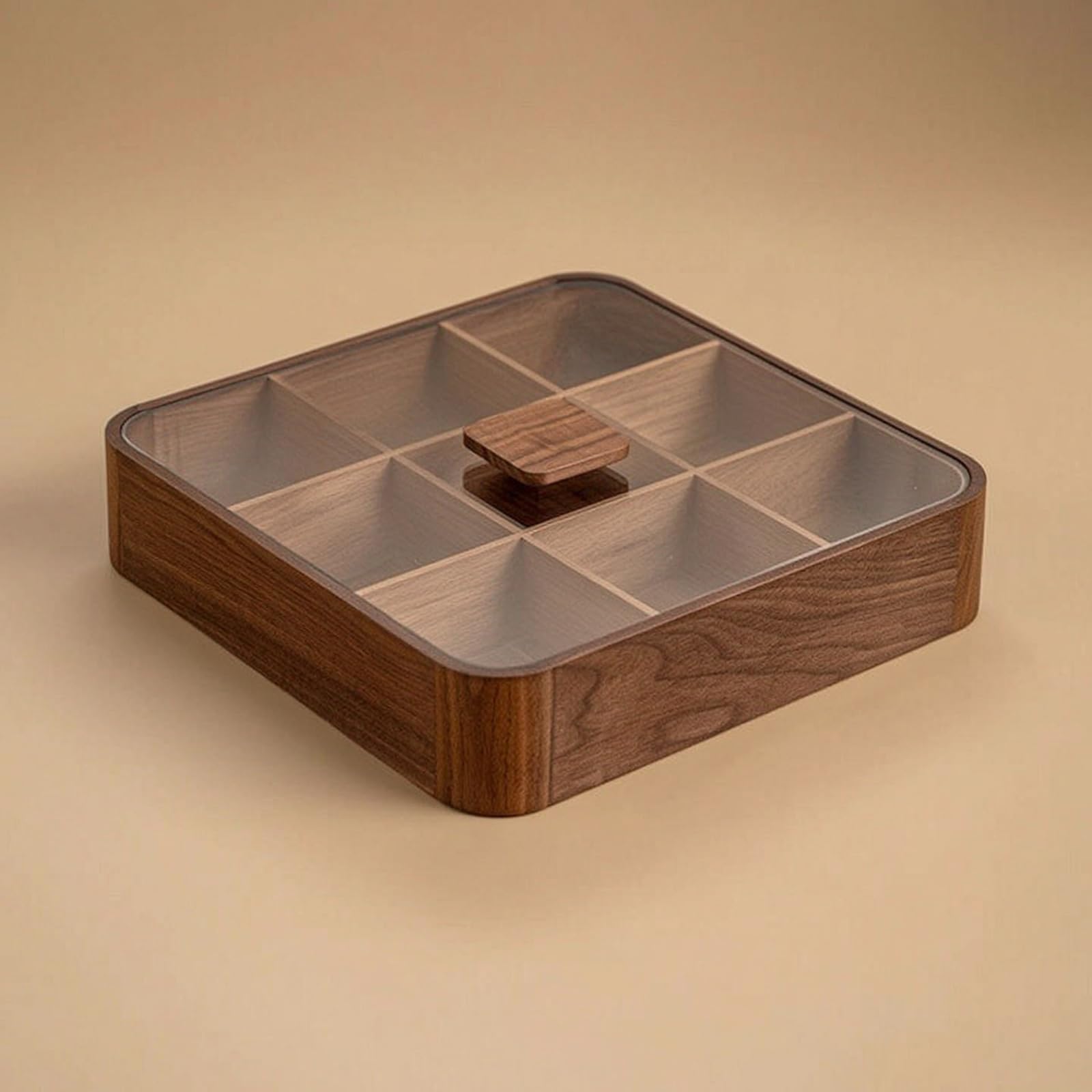 Contenedor de Snacks Caja Organizadora Bote Dispensador Recipiente de con Tapa de Vidrio Templado para Servir Invitados Adecuado para Sala de Estar, Nueve Compartimentos