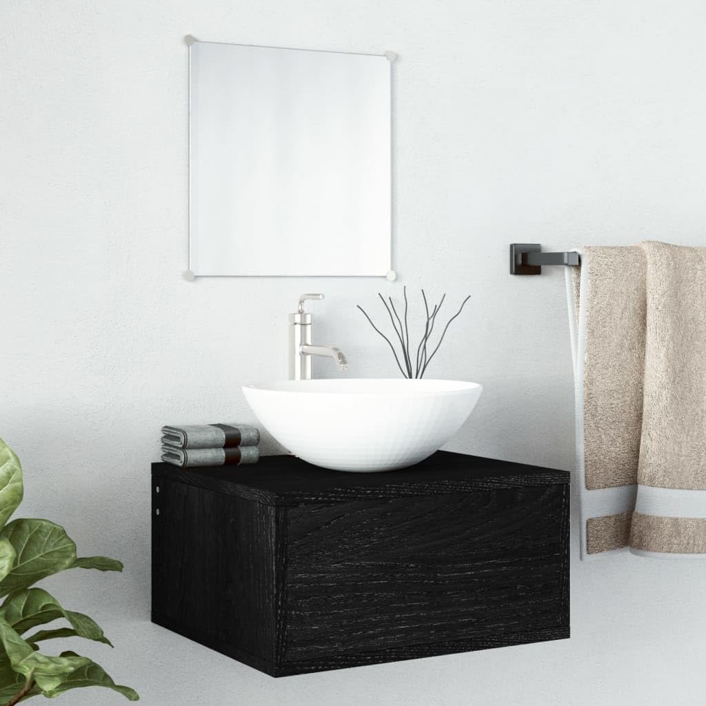 2-częściowy zestaw mebli łazienkowych, czarny, materiał drewnopochodny z szafką pod umywalkę 40 x 34 x 20 cm i lustrem 30 x 30 cm, nie zajmuje dużo miejsca, wiszące meble łazienkowe, miejsce