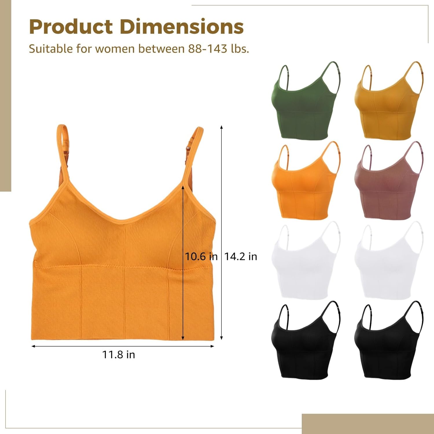8 Seamless Bras With Adjustable Straps, Wireless Padded Bralettes, Low Back Sleep & Sports Bras, Athletic Camisoles For Women, Available In Multiple Colors