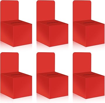 6 Pack Raffle Boxes Ballot Box Suggestion Box with Slot, 6 x 6 x 6 Inch Cardboard Raffle Boxes with Slot for Ticket and Removable Header for Collecting Business Card Voting Contest Red