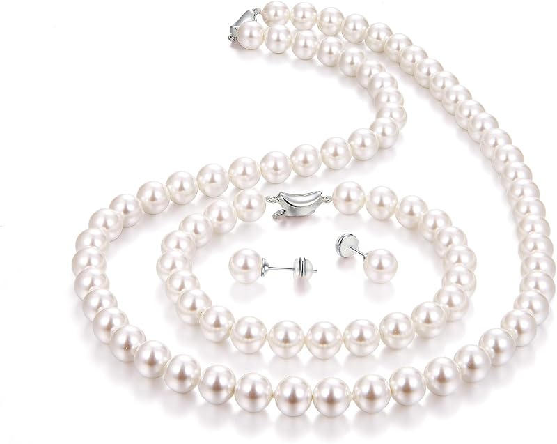 Pearl Necklace and Earring Set Include Stunning Bracelet