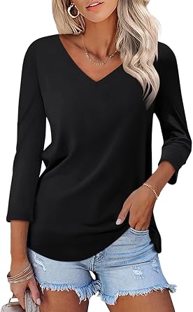 ORANDESIGNE Womens 3/4 Sleeve V Neck T Shirts Casual Shirts Summer Tees