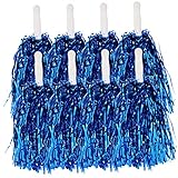 YangHaoDiSY 24 pompones de animadora de papel de aluminio, pompones brillantes de animadoras, flores de mano de escuadrón de animación para deportes, juegos, baile, fiesta, celebración (azul)
