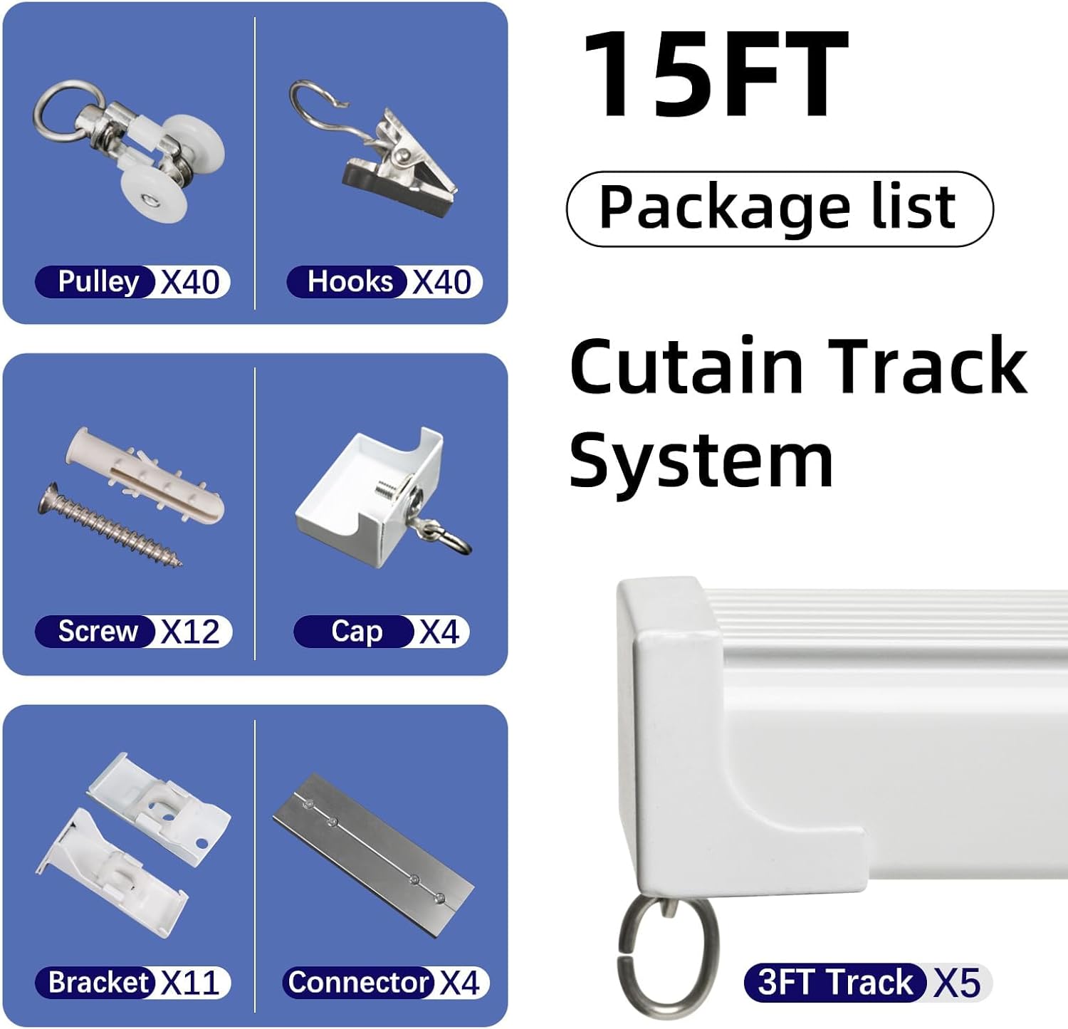 Super Heavy-Duty Ceiling Curtain Track Easy to Install Smooth Sliding Curtain Track Ceiling&Wall Mount Room Divider Curtain Track for Living Room Bedroom Shower Divider, White, 3FT To 15FT