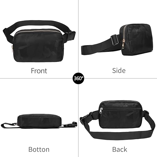 Miniatura 2 de Riñonera de moda para mujeres y hombres, riñonera de regalo con correa ajustable para viajes, correr, senderismo, caminar, negro (Camo Black), 1
