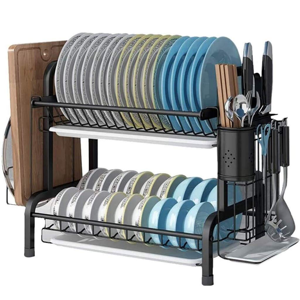 SaryEdge Dish Drying Rack Cutlery Rack For Dishwasher Dish Drying Rack,2-Tier 304 Stainless Steel Dish Rack With Drain Board,Cutting Board Holder And Dish Drainer For Kitchen Co,