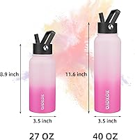Vista 28 de BJPKPK - Botellas de agua aisladas con tapa de popote, botellas de agua de acero inoxidable de 40 onzas con 3 tapas, termo a prueba de fugas libre