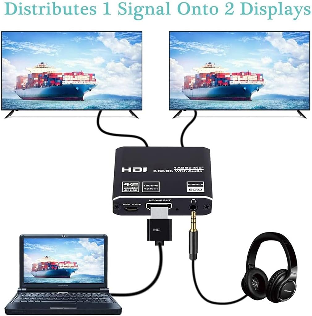 JHGJUQ 1x8 4K UHD Splitter 2.0 1x2 2.0 Splitter HDCP 2.2 HDR Splitter 2.0 4K 1x4 HDMI2.0 Splitter : Electronics