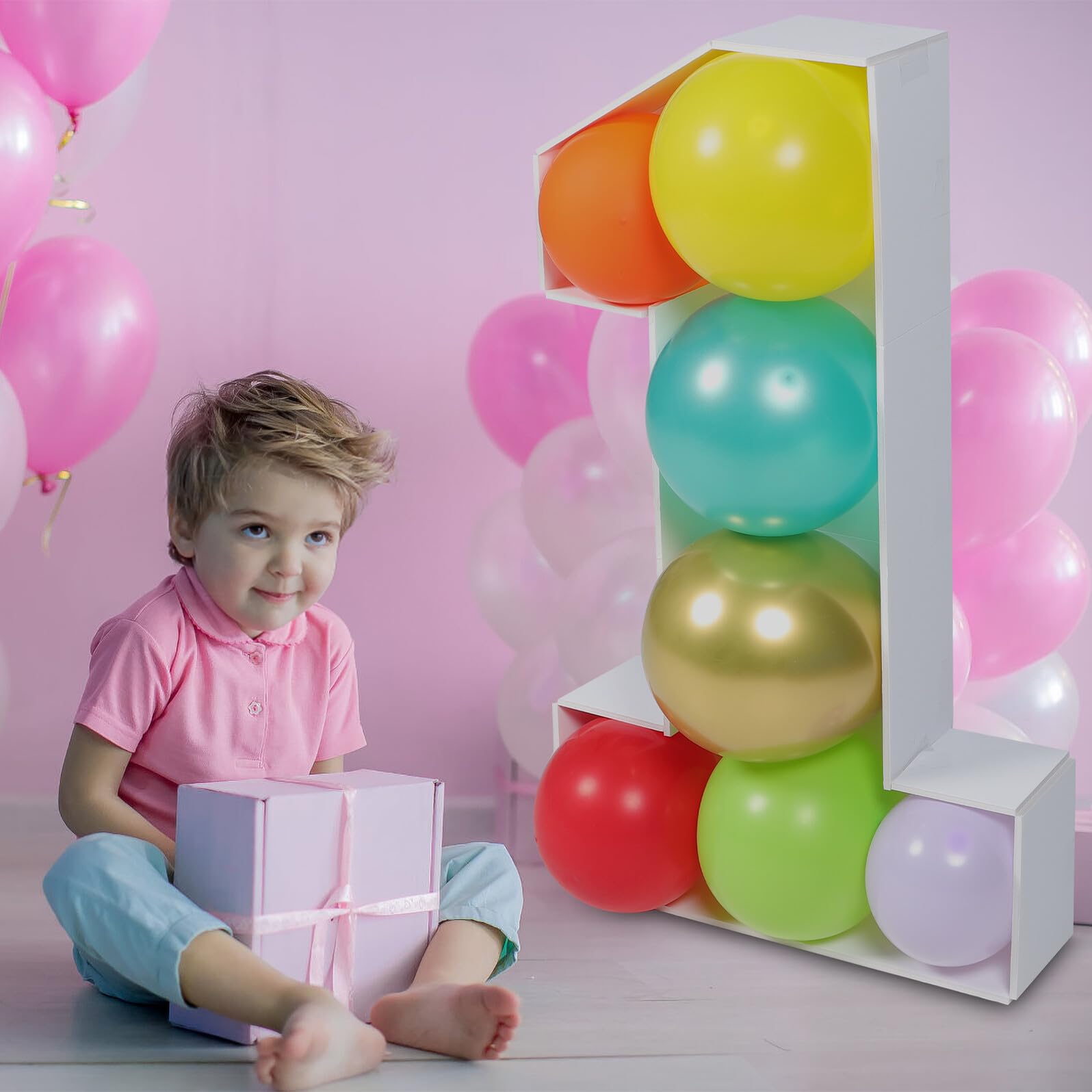 Scatola Palloncini Numero 1 in Ps Bianco per Festa Ragazzo Ragazza | Forma Numerica, per Bridal Shower e Compleanno Bimbo, Decorazione da Tavolo, Adatta a Boys
