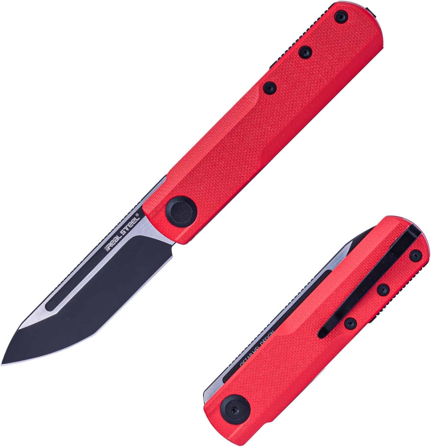 REALSTEEL G-Tanto Pocket Knife,Folding Knives,2.6" Nitro-V Blade,Double Detent Ball Slipjoint EDC,G10 Handle,2.2oz,Clip,Gift for Men Women Outdoor Indoor Daily Use Camping Hiking(Full Black)