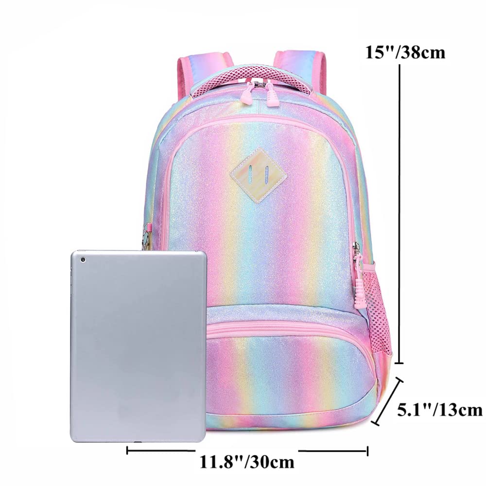 Sac à Dos pour Enfant Filles Multicolore Cartables École Primaire Super Léger Sacs Scolaires et Trousses 2 en 1 Sacs à Dos Rainbow Backpack