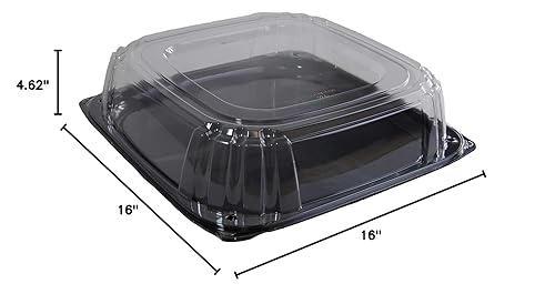 Miniatura 6 de Sabert Bandeja cuadrada UltraStack negra de 16 pulgadas con tapa transparente de cúpula de 3 pulgadas, plástico duradero, desechable, 25 unidades