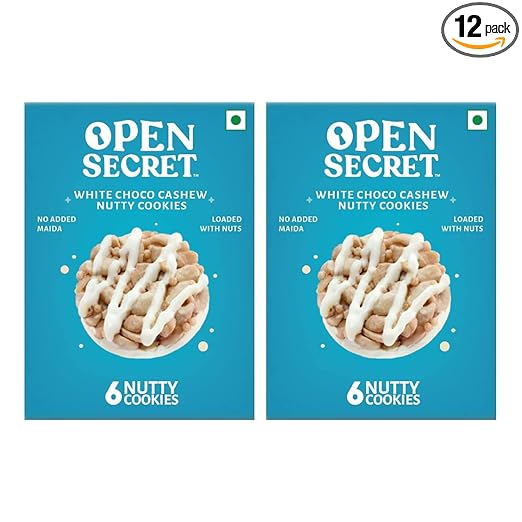 Open Secret White Choco Cashew Story Box |2 Healthy White Choco Cashew Story Box|White Chocolate & Cashew|Family Snacks Biscuit||No Added Maida|12 Cookies (6 Cookies Per Box) | 150g