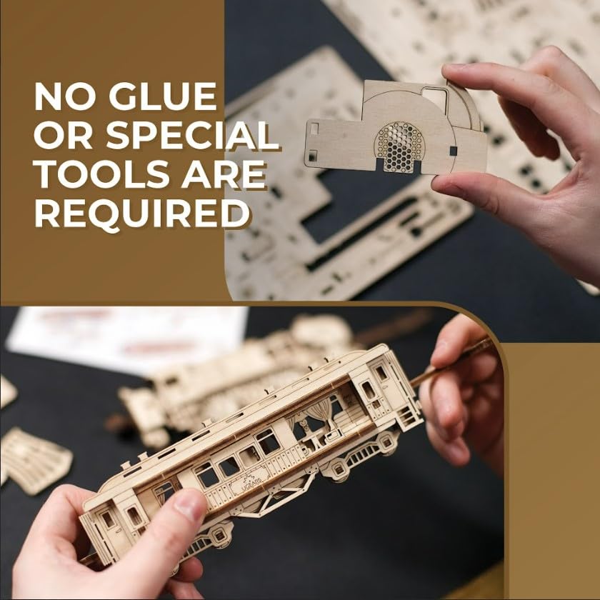 UGEARS 2.5D Framed Steam Express, Classic Train Wood Model Kit with Movable Wheels, Mechanisms & Doors - Image 4
