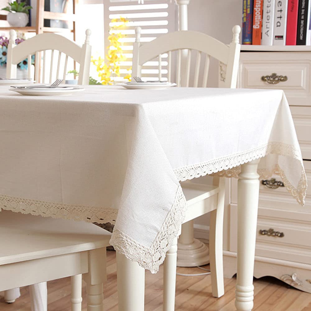Nappe rectangulaire dentelle lavable coton lin pour table à thé et repas