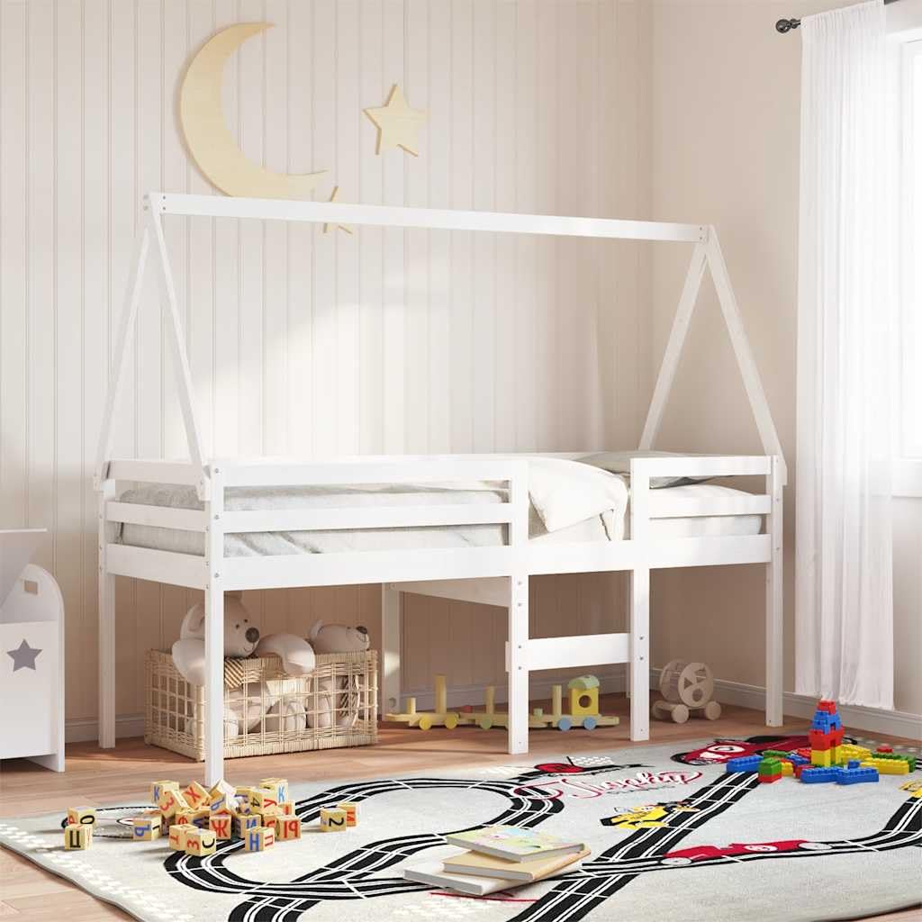 Techo para cuna blanco 199 x 80,5 x 88 cm madera maciza de pino resistente cama de juegos accesorios con lado abierto para habitación de los niños estable y duradero refugio seguro