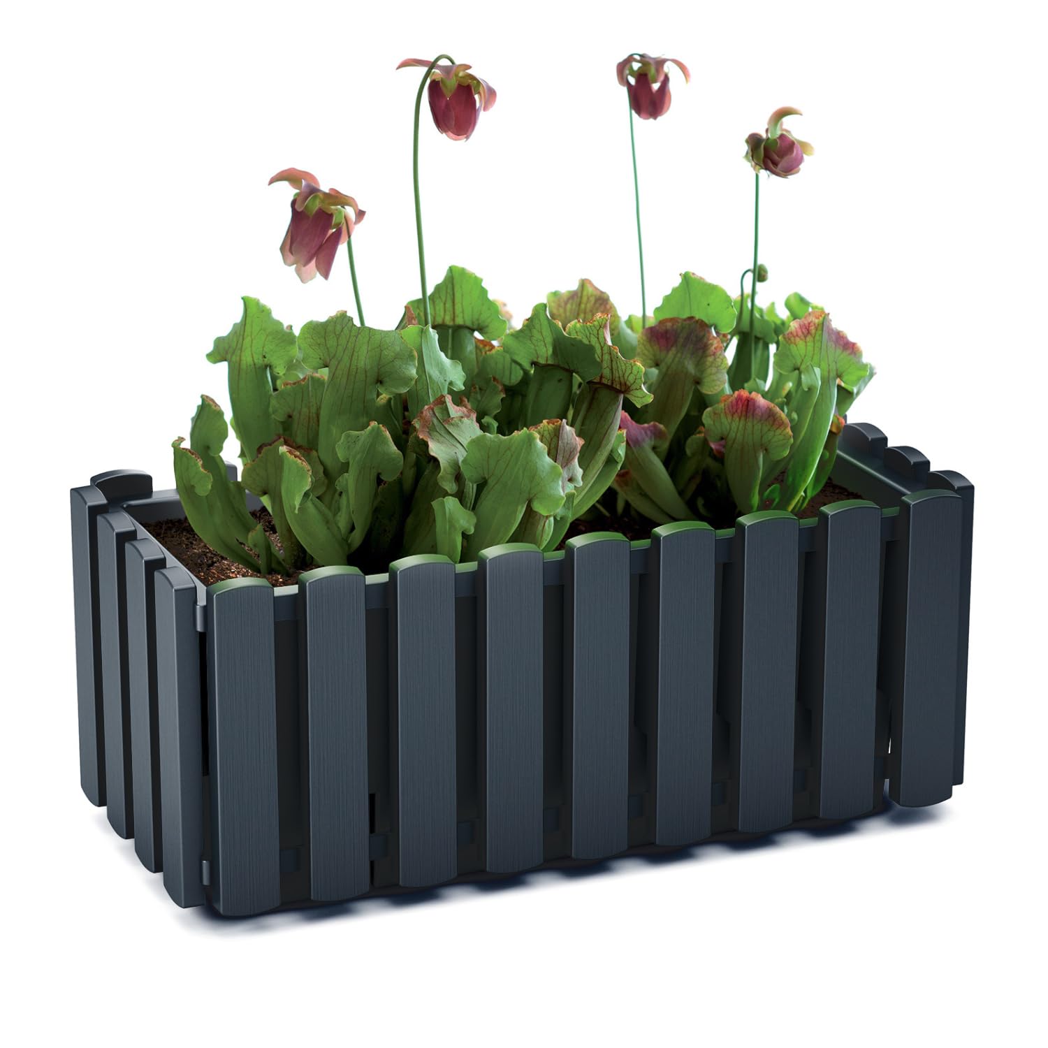 Window Box Flower Pot Planter 2 Sizes 4 Colours Rustic Slat Farm House Design Rectangle Garden Patio Decoration Pot (Anthracite, Medium - 38cm)