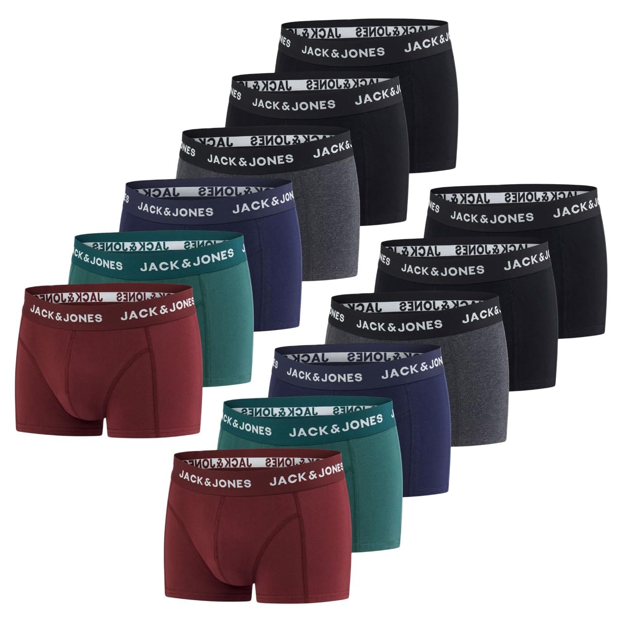 JACK & JONES Boxershorts Herren 12er Pack Basic Trunks Boxer Stretch Unterhosen Unterwäsche Retroshorts Set Baumwolle S M L XL XXL 3XL 4XL 5XL 6XL 7XL 8XL
