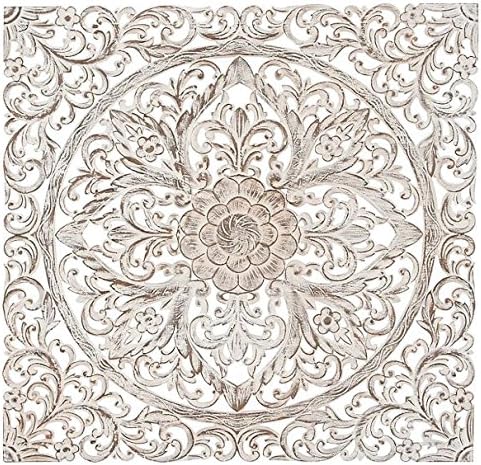 Carved Wood Wall Panel 36 x 36 inch Antique White
