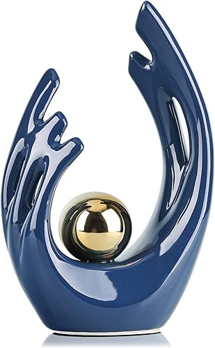 Acento decorativo estético azul marino de 12" de altura para habitación, centro de mesa funky para soporte de TV, estatua y escultura de cerámica de