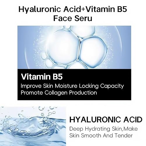 Miniatura 4 de Suero facial con 2% de ácido hialurónico + vitamina B5, suero hidratante sin fragancia para pieles sensibles, cuidado diario antienvejecimiento para