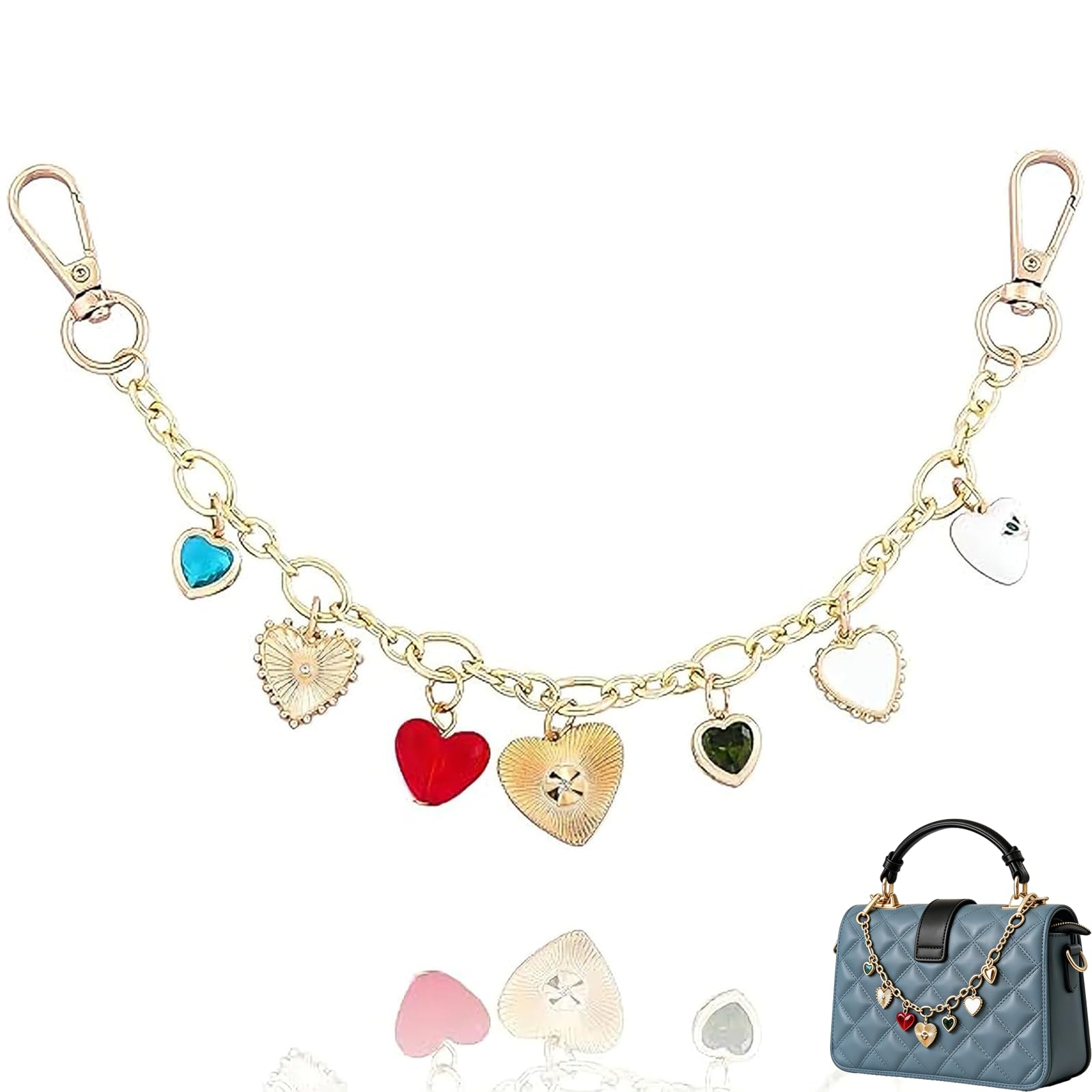 Xnqelerate Purse Charms For Handbags, Gold Bag Charm Chain, Purse Accessories Gift For Women, Birthday, Valentine'S Day (Gold Heart 01)