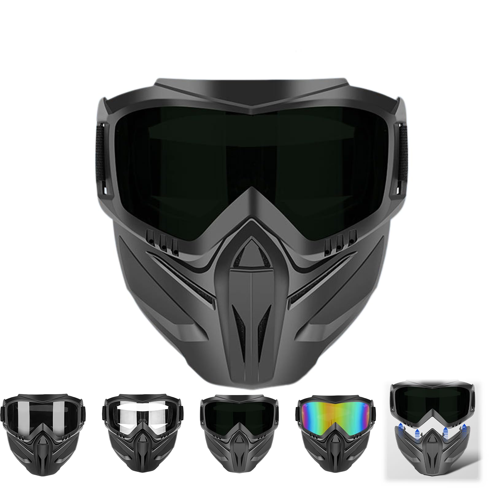 Full Face Protective Mask with Removable Goggles, Anti-Fog Face Shield for Motorcycle Riding, Cycling, Softball & Outdoor Sports