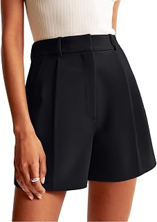 NIMIN Women's High Waisted Pleated Wide Leg Shorts - Dressy Business Casual Tailored Trouser Shorts with Elastic Waist