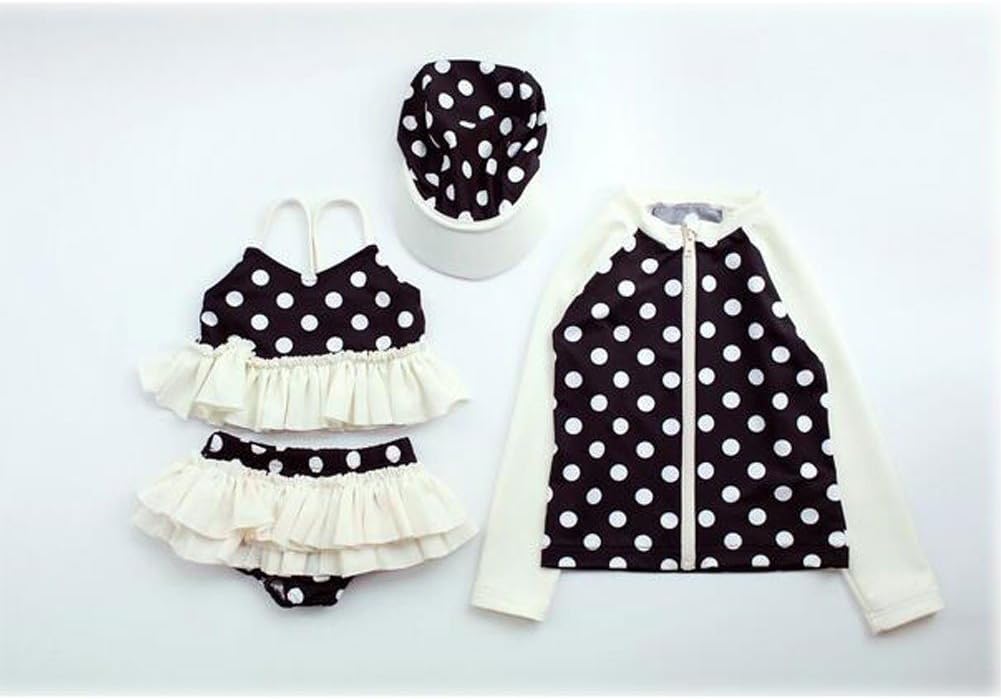 [ココイチヤ] 子供用 水着 女の子 ビギニ セパレート ジュニア ラッシュガード ドット柄 4点セット 長袖 水玉柄 子供 女児 プール ビーチ