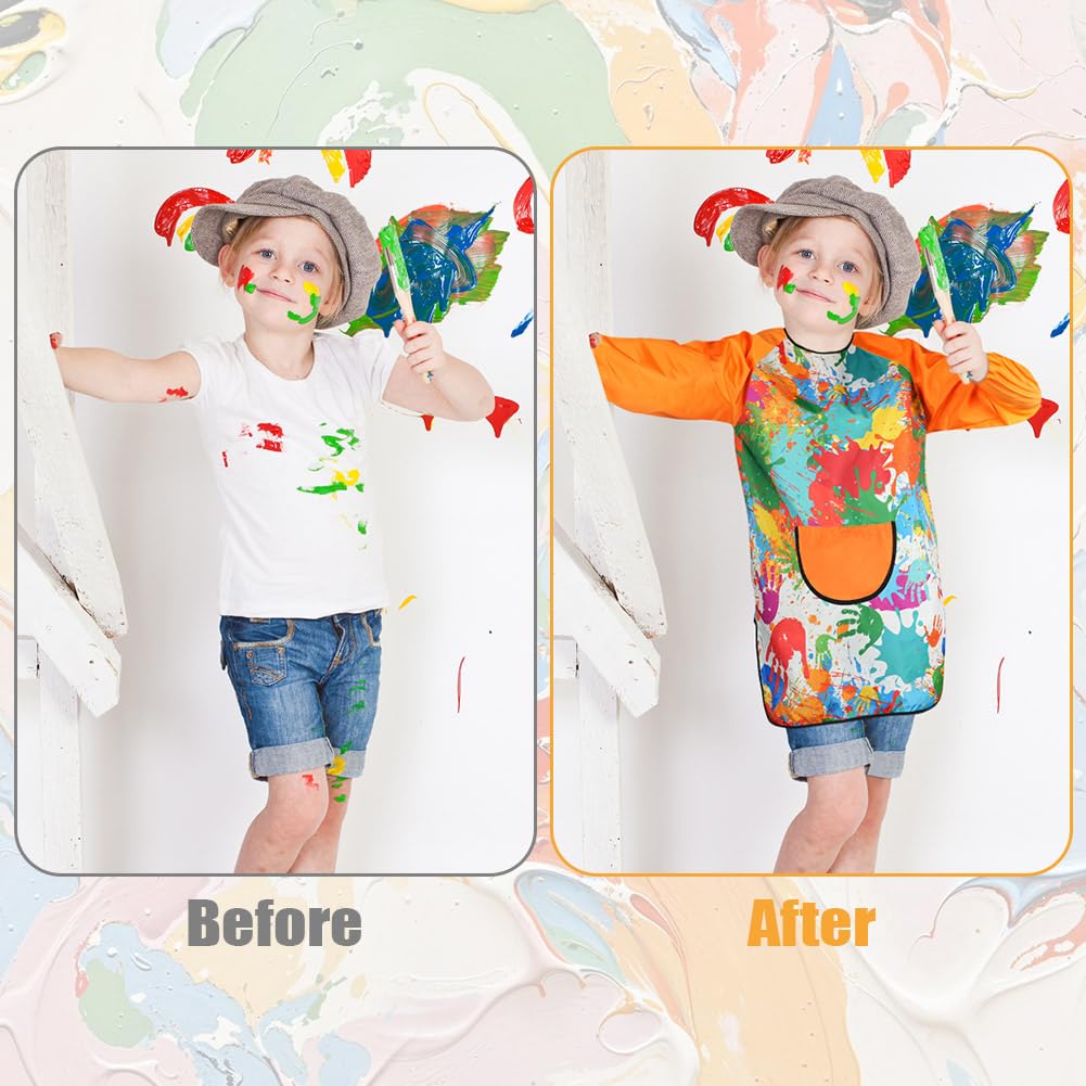 Ainiv Grembiule da Pittura Bambini, Grembiulino Impermeabile Scuola Maniche Lunghe con Tasche, Grembiule Pittura per Bambino Bambina, per Dipingere Scuola Asilo Cucina Casa