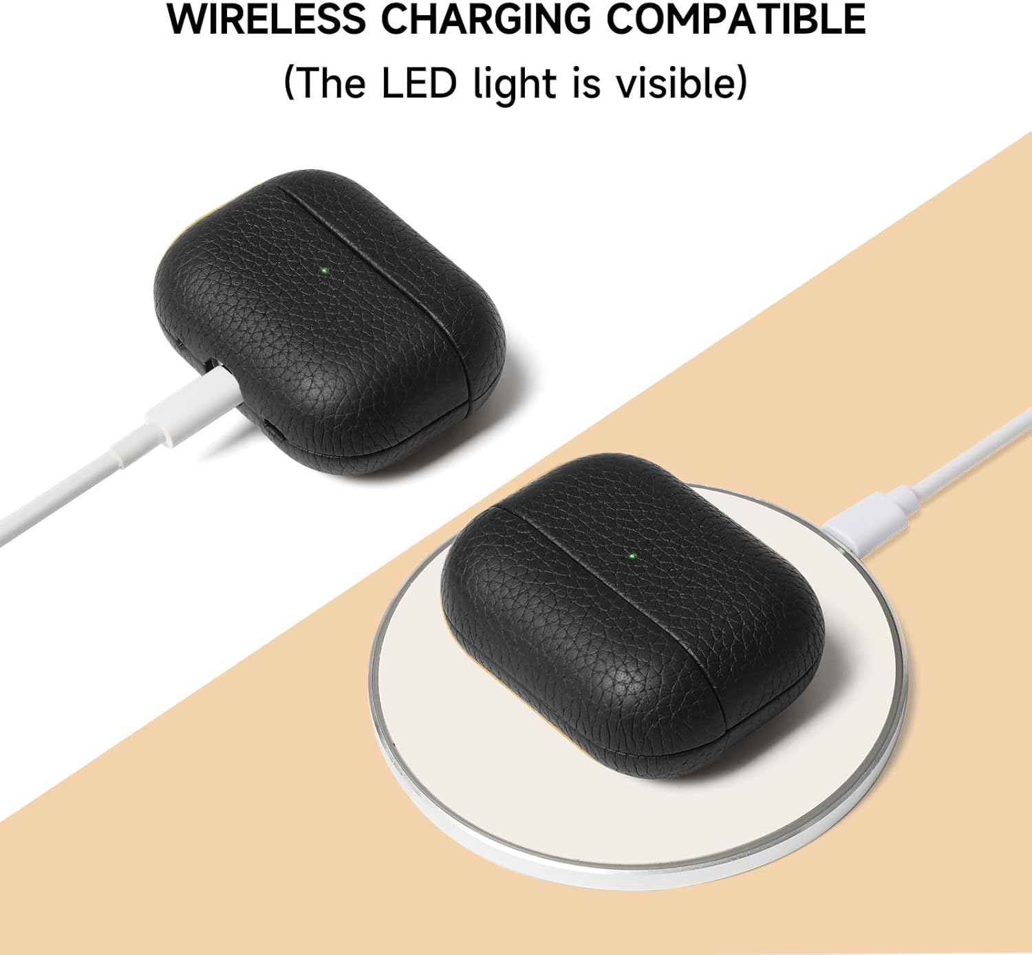 LUCKYCOIN for AirPods Pro Case,Authentic Pebble Leather,Compatible with Magsafe Wireless Charging,Front LED Visible,Handmad Series,Cover Shockproof Shell Dust/Dirt Proof Case-Black
